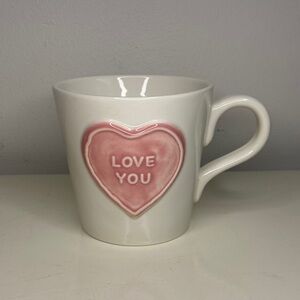 Pottery Barn White Love You Mug with Pink Heart